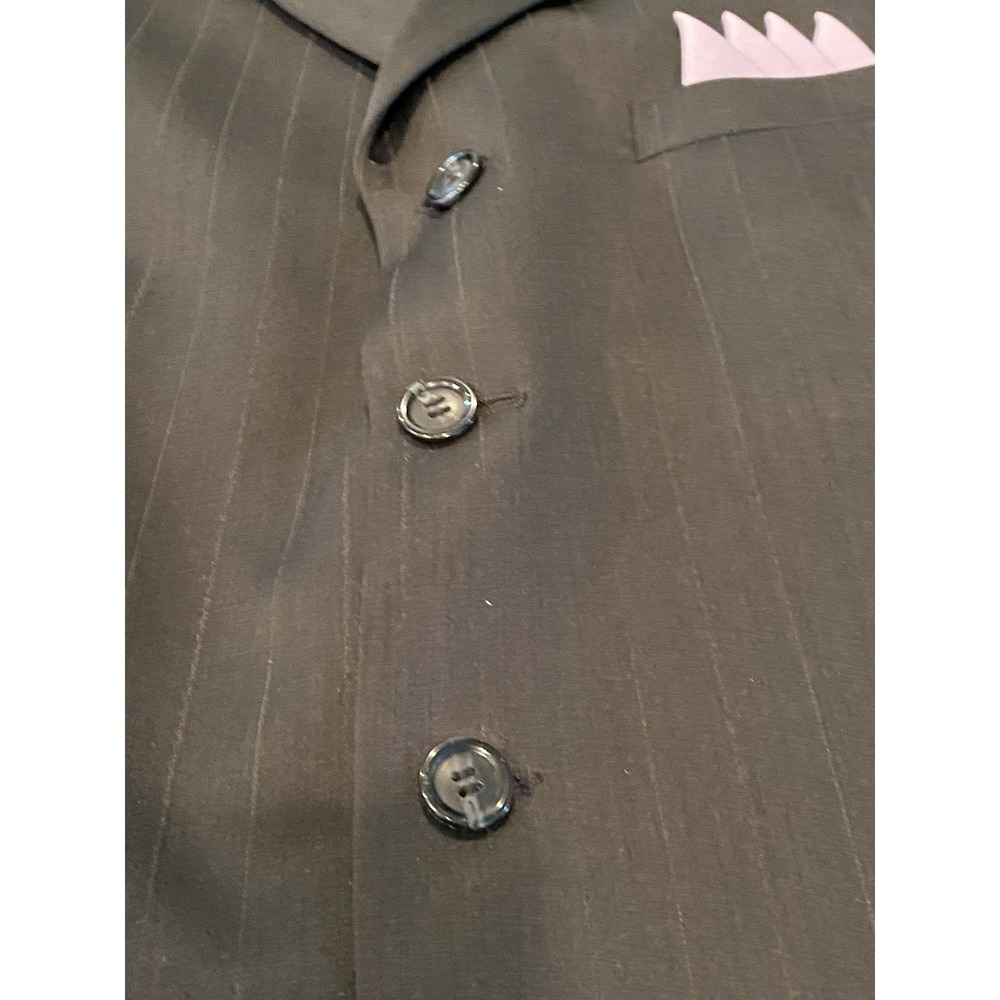 Black Pinstripe 2-Piece Vanetti Suit Size 40L Slacks 34X33 100% Polyester - Picture 3 of 14